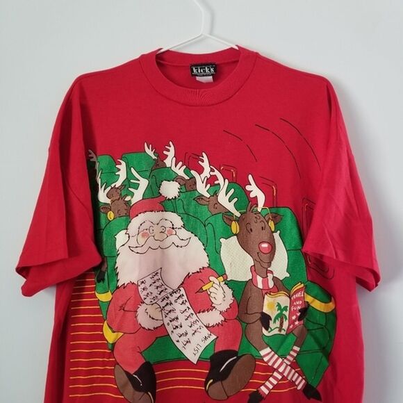 Vintage Christmas Santa and Reindeer  Shirt  Single Stitch - OS - Picture 5 of 10